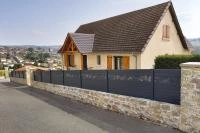 Clôture Aluminium Alulam RAL 7016 avec lame décor Fougère 